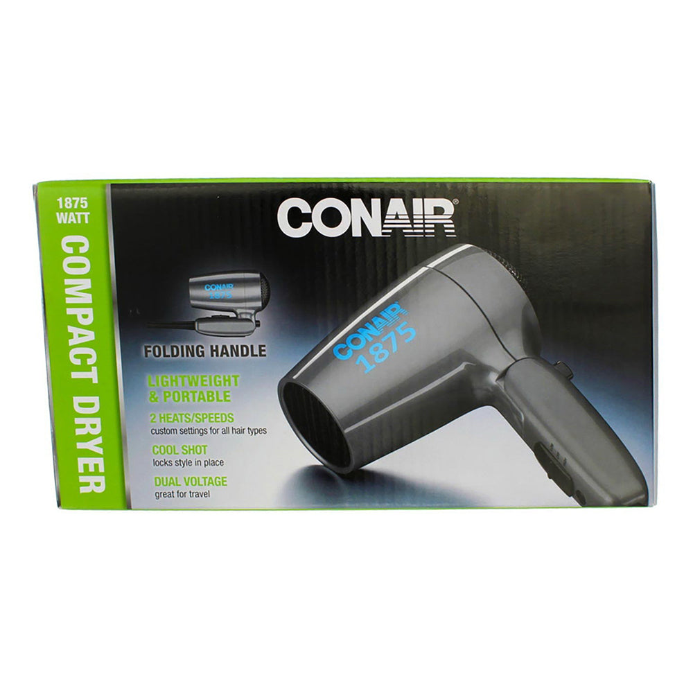 Conair 1875 Watt Hair Dryer with Folding Handle 124P for Fast Drying and Travel Use 1Ea